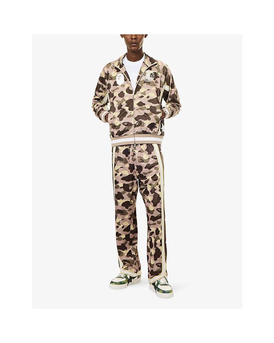 A Bathing Ape Brown Color Camo High Split Relaxed Mesh Woven Trousers for men