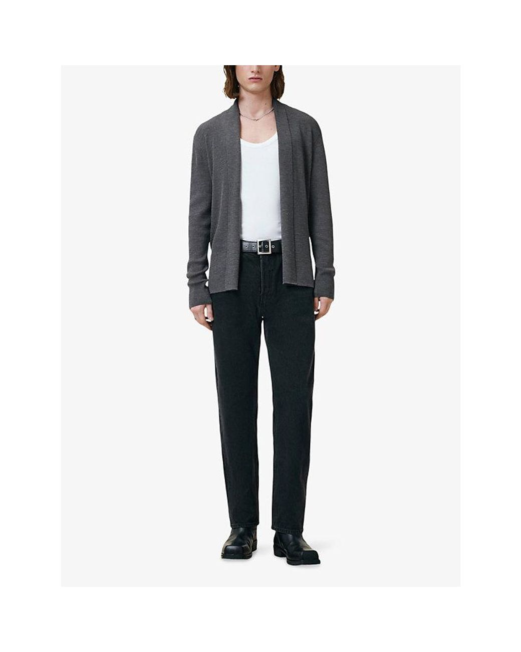 AllSaints Gray Mode Ramskull-Embroidered Merino-Wool Cardigan for men
