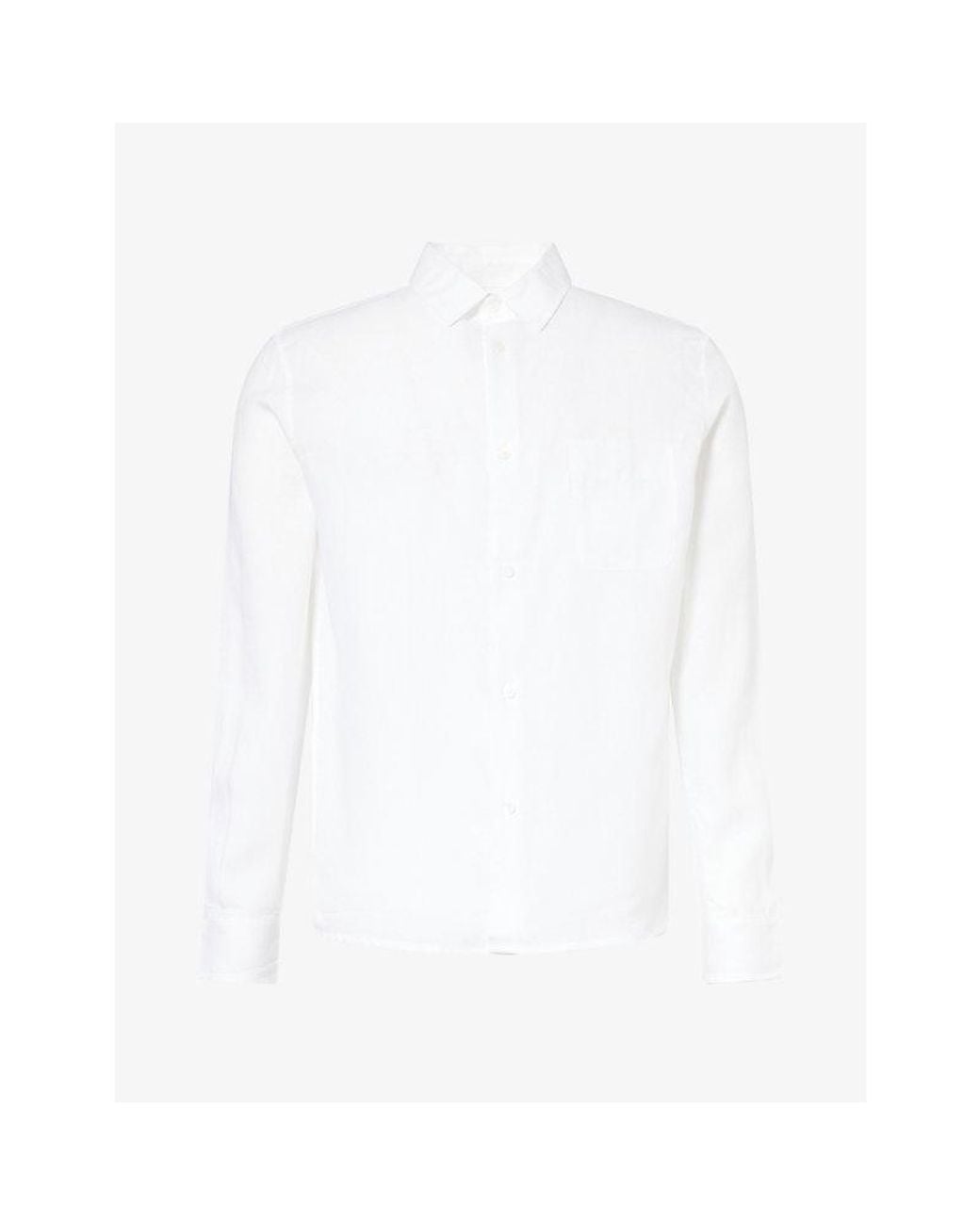 Derek Rose White Monaco Long-Sleeve Linen Shirt for men