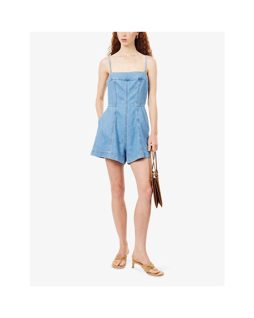 PAIGE Blue Pippa Cotton-Blend Denim Romper