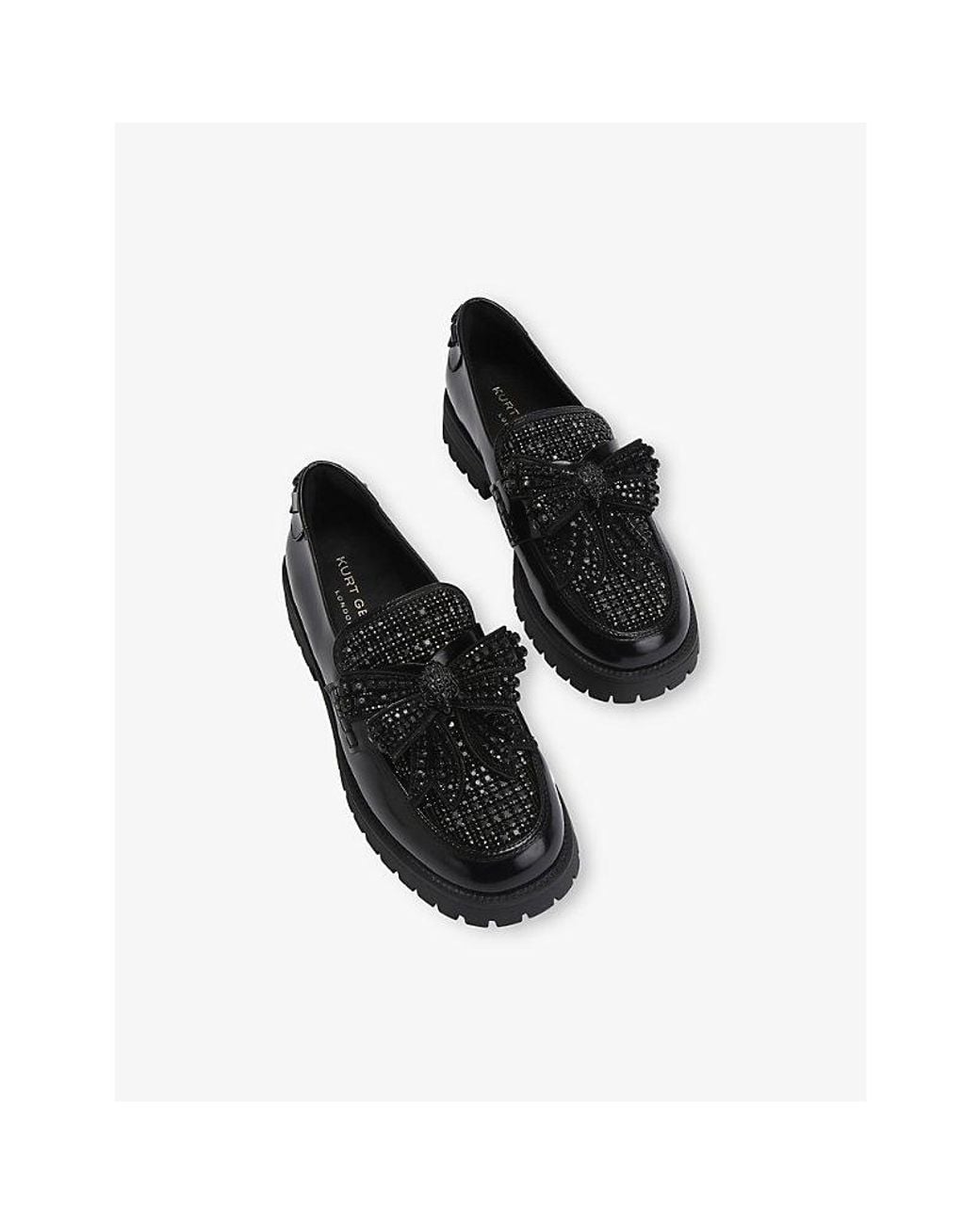 Kurt Geiger Black Crystal Bow Leather Loafers