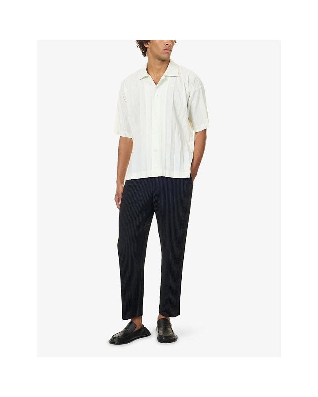 Homme Plissé Issey Miyake White Edge Pleated Knitted Shirt for men
