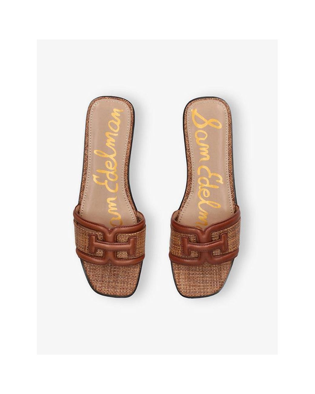 Sam Edelman Brown Irina Branded-Strap Leather And Woven Sandals