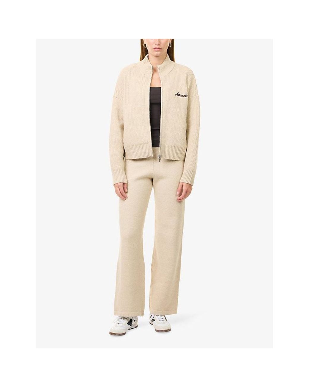 ADANOLA Natural Funnel-Neck Zip-Up Cotton-Knit Jumper