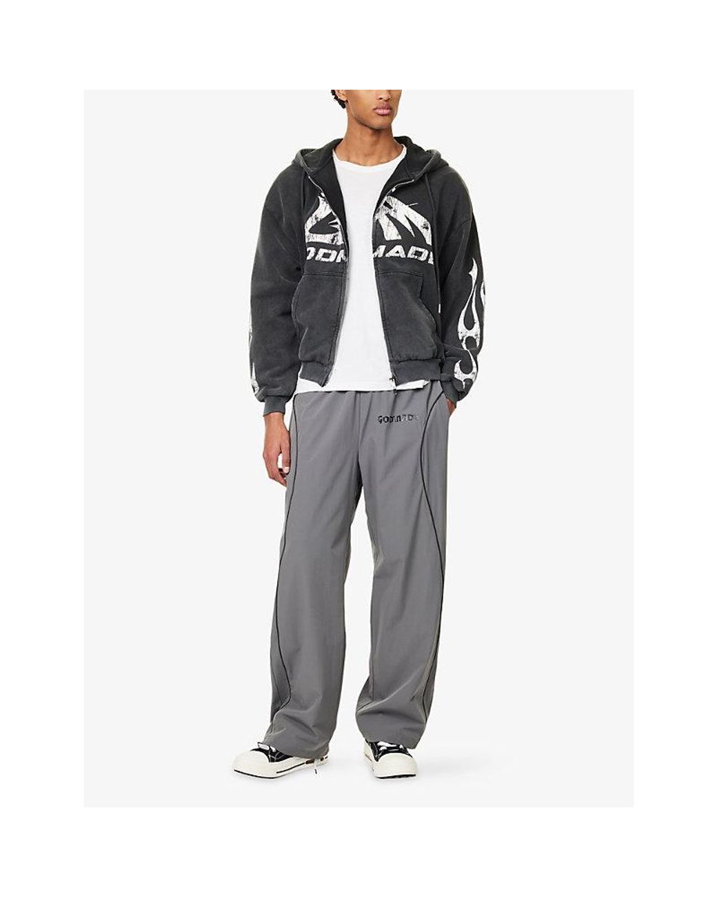 GODMADE Black Graphic-Print Washed Cotton Hoody for men