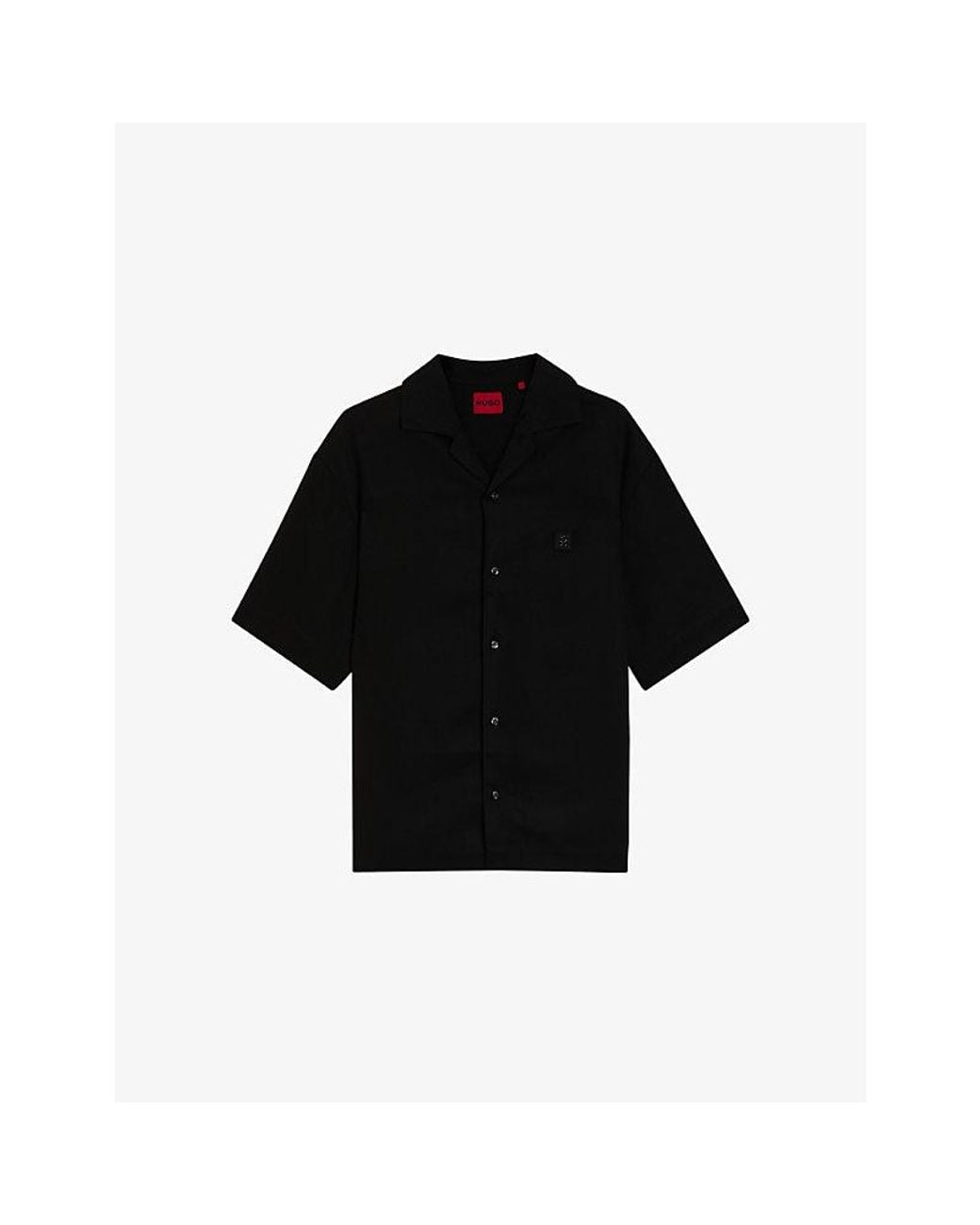 HUGO Black Logo-Embroidered Oversized-Fit Woven Shirt for men