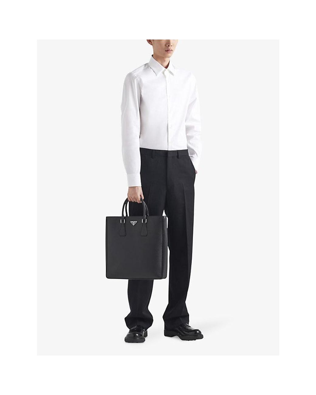 Prada White Collared Slim-Fit Cotton-Blend Shirt for men