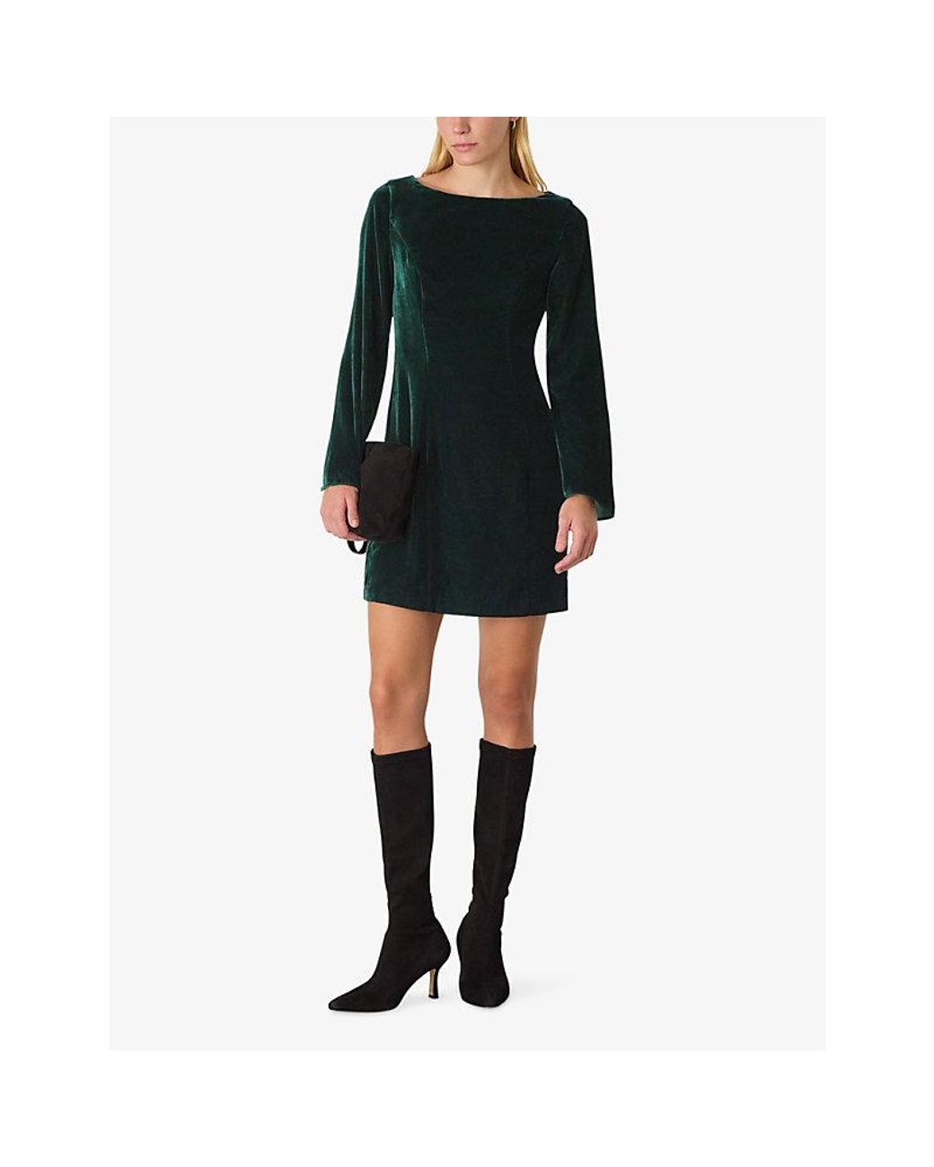 Whistles Square-Neck Flare-Sleeve Velvet Mini Dress in Black | Lyst