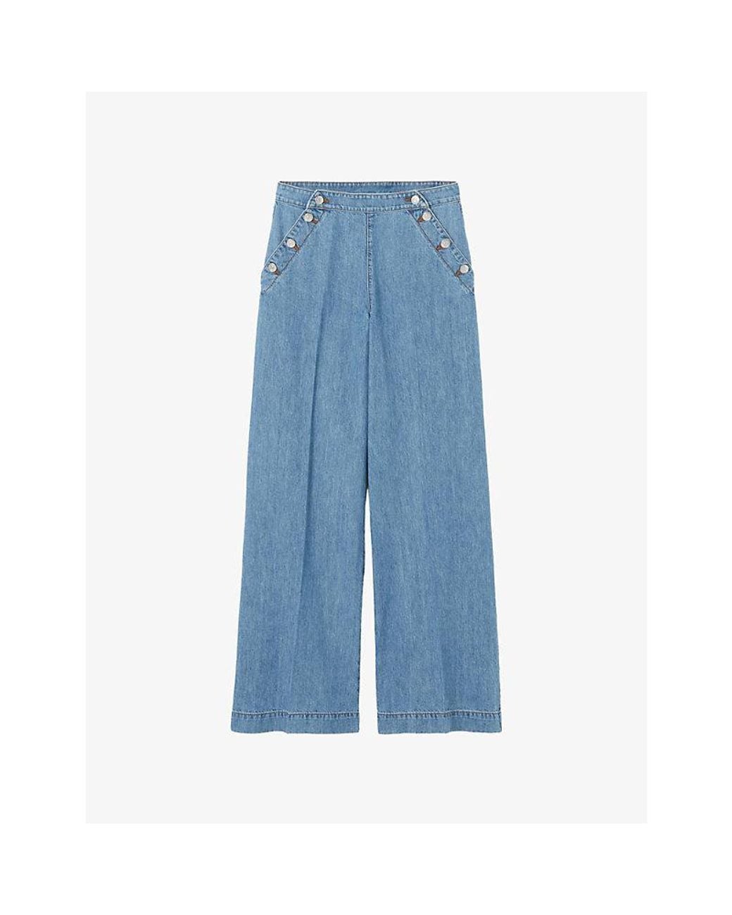 Claudie Pierlot Blue Button-Up Wide-Leg Denim Jeans