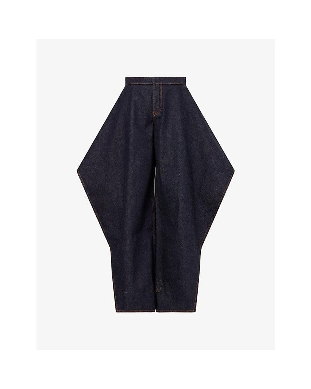 Alaïa Blue Ruffle-Hem Contrast-Stitch Denim Jeans