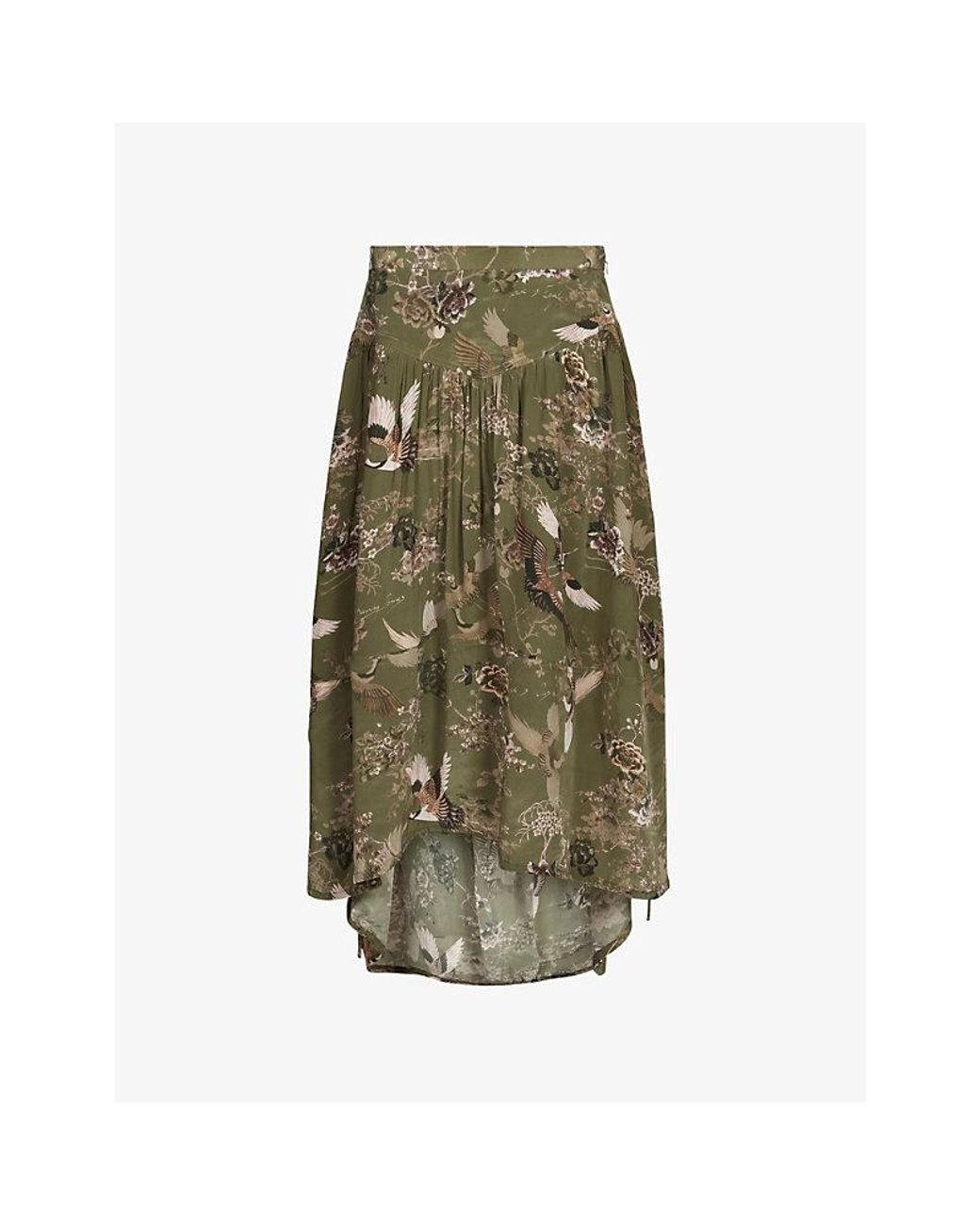 AllSaints Kaye peggy Patterned Regular-fit Woven Midi Skirt in Green | Lyst