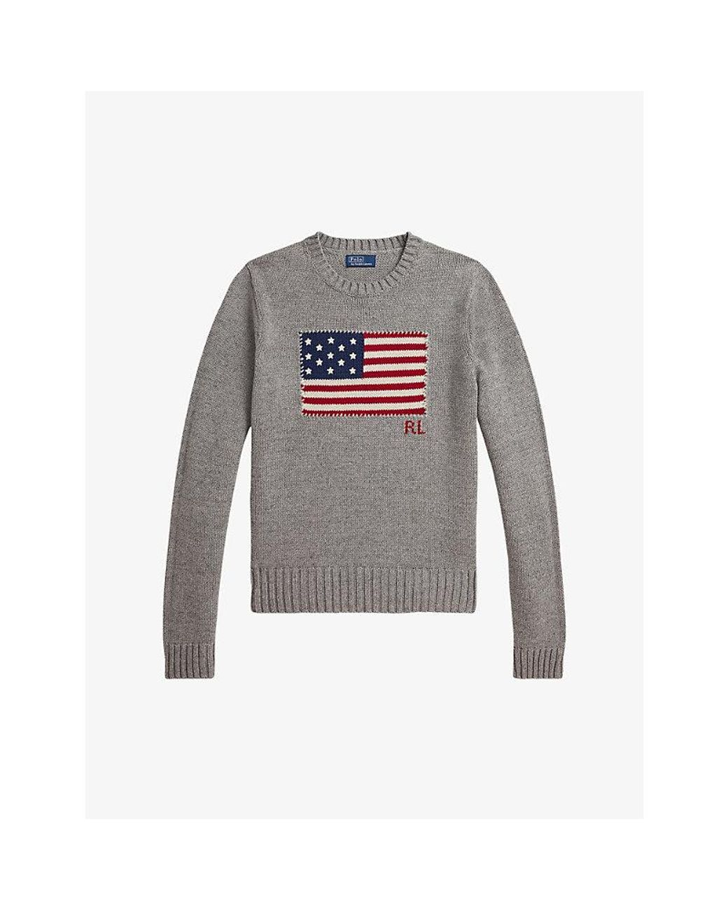 Polo Ralph Lauren Gray American-Flag Knitted Cotton Jumper