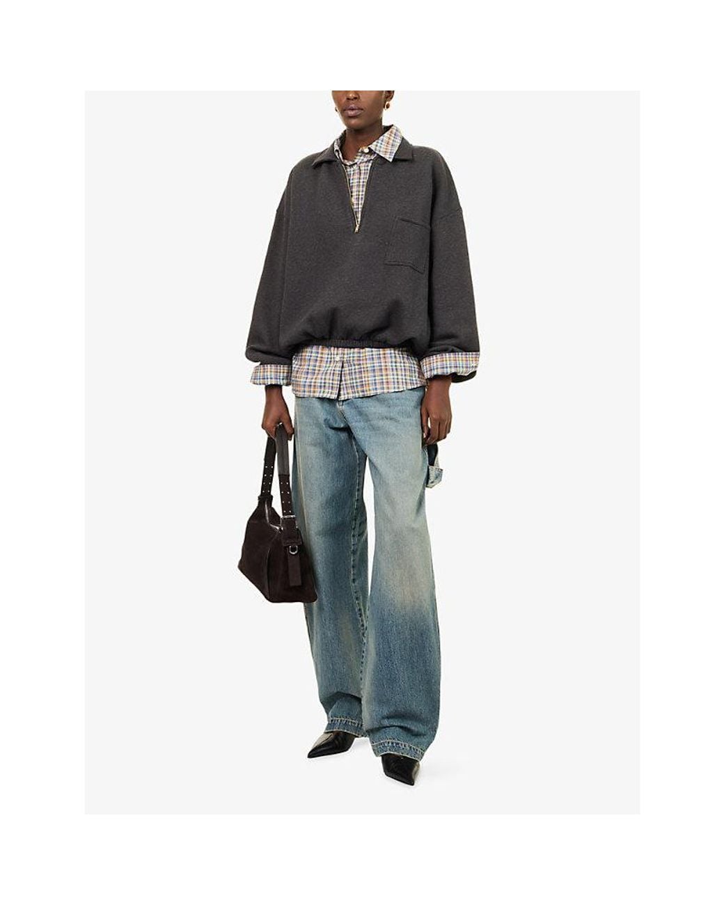 DARKPARK Gray Alva Cropped Half-Zip Cotton Jumper