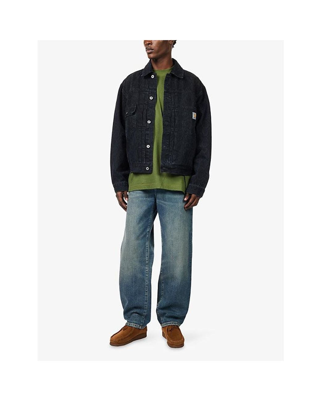 Carhartt Black Belmar Logo-Patch Denim Jacket for men