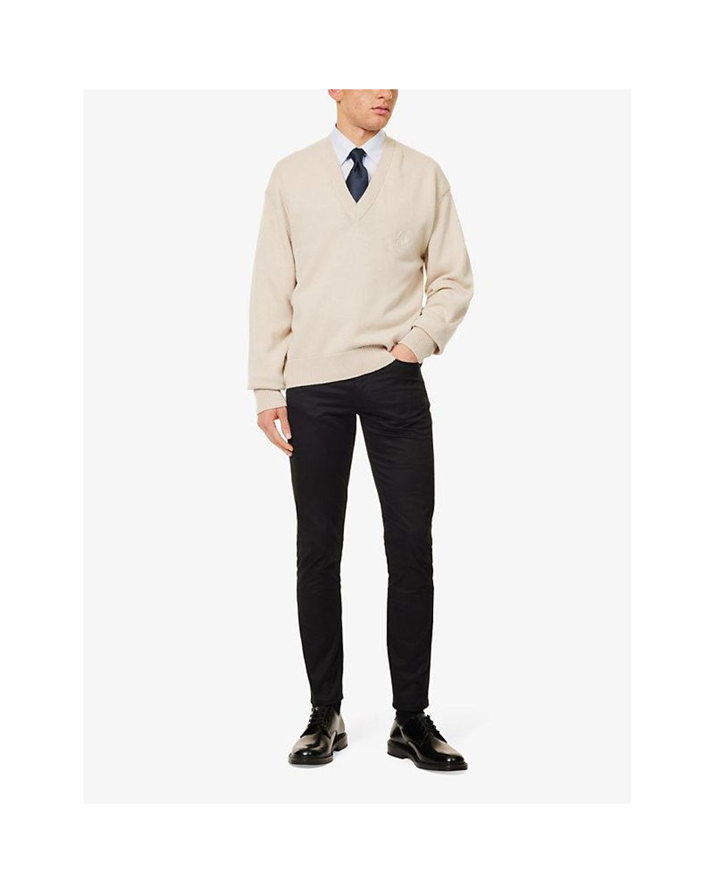 Dunhill Natural V-Neck Relaxed-Fit Cotton And Cashmere-Blend Jumper for men