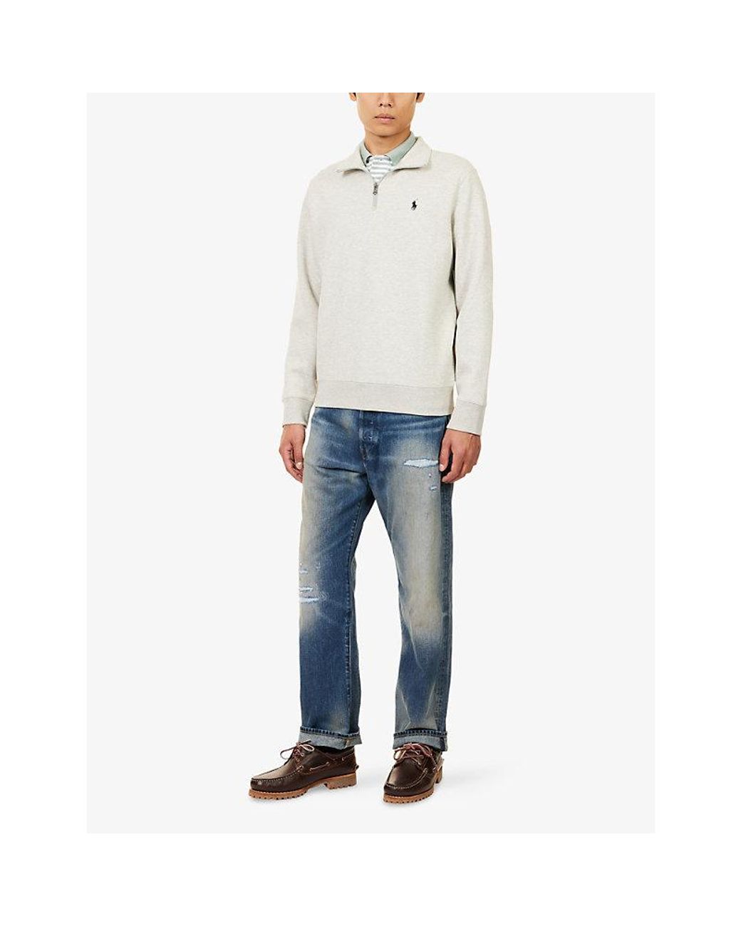 Polo Ralph Lauren White Embroidered-Logo Long-Sleeve Cotton-Jersey Sweatshirt for men