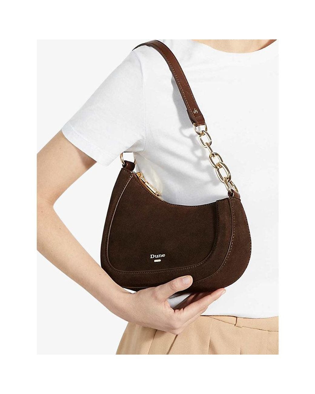 Dune Brown Direction Small Suede Shoulder Bag