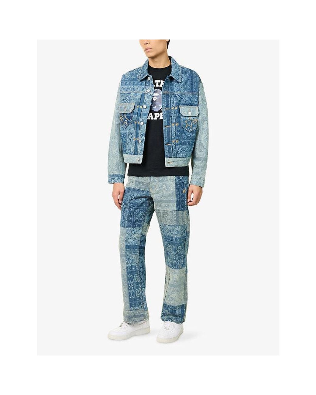 A Bathing Ape Blue Paisley Pattern Straight-Leg Denim Jeans for men
