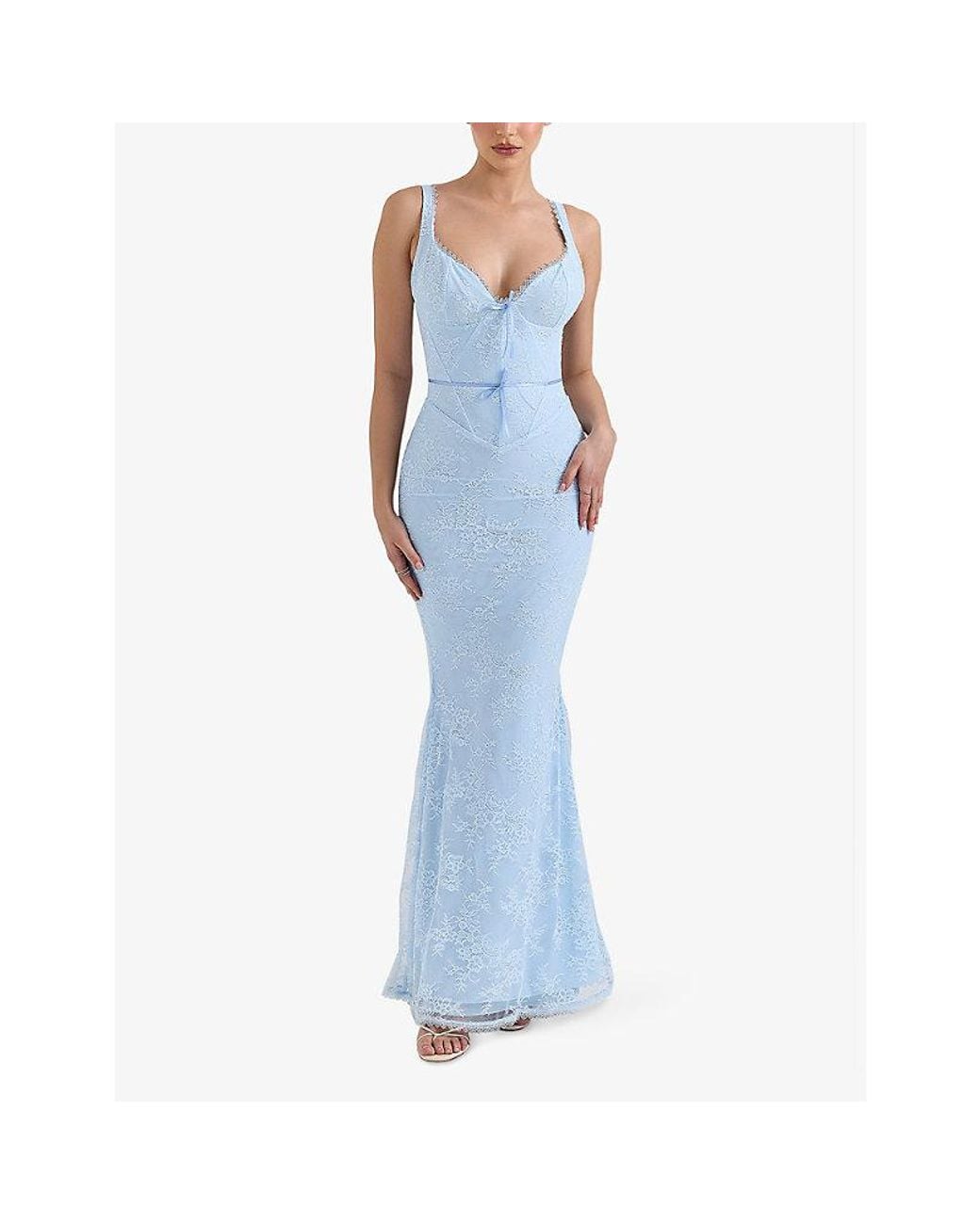 House Of Cb Sarai Sleeveless Stretch-Lace Maxi Dress in Blue | Lyst