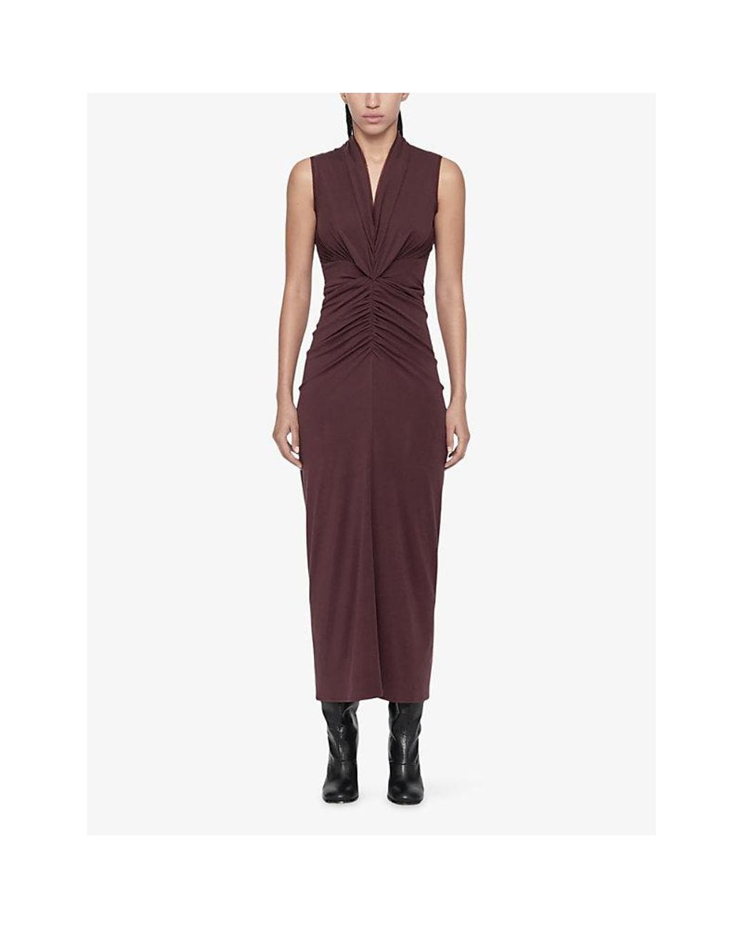 AllSaints Purple Dariya V-Neck Wool-Blend Maxi Dress