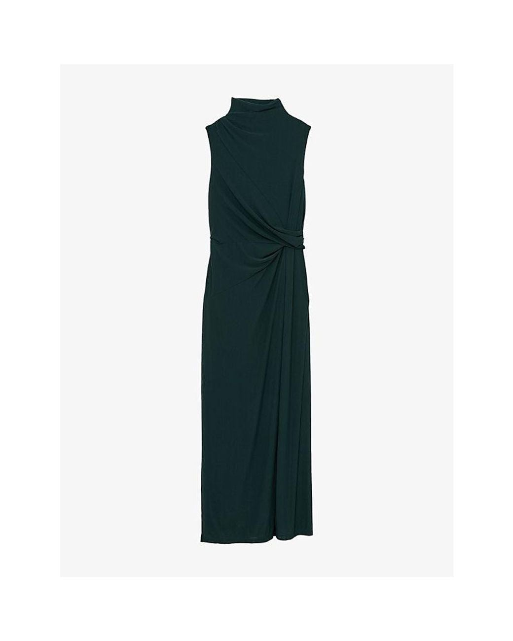 Reiss Green Dylan Draped Stretch-Mesh Maxi Dress
