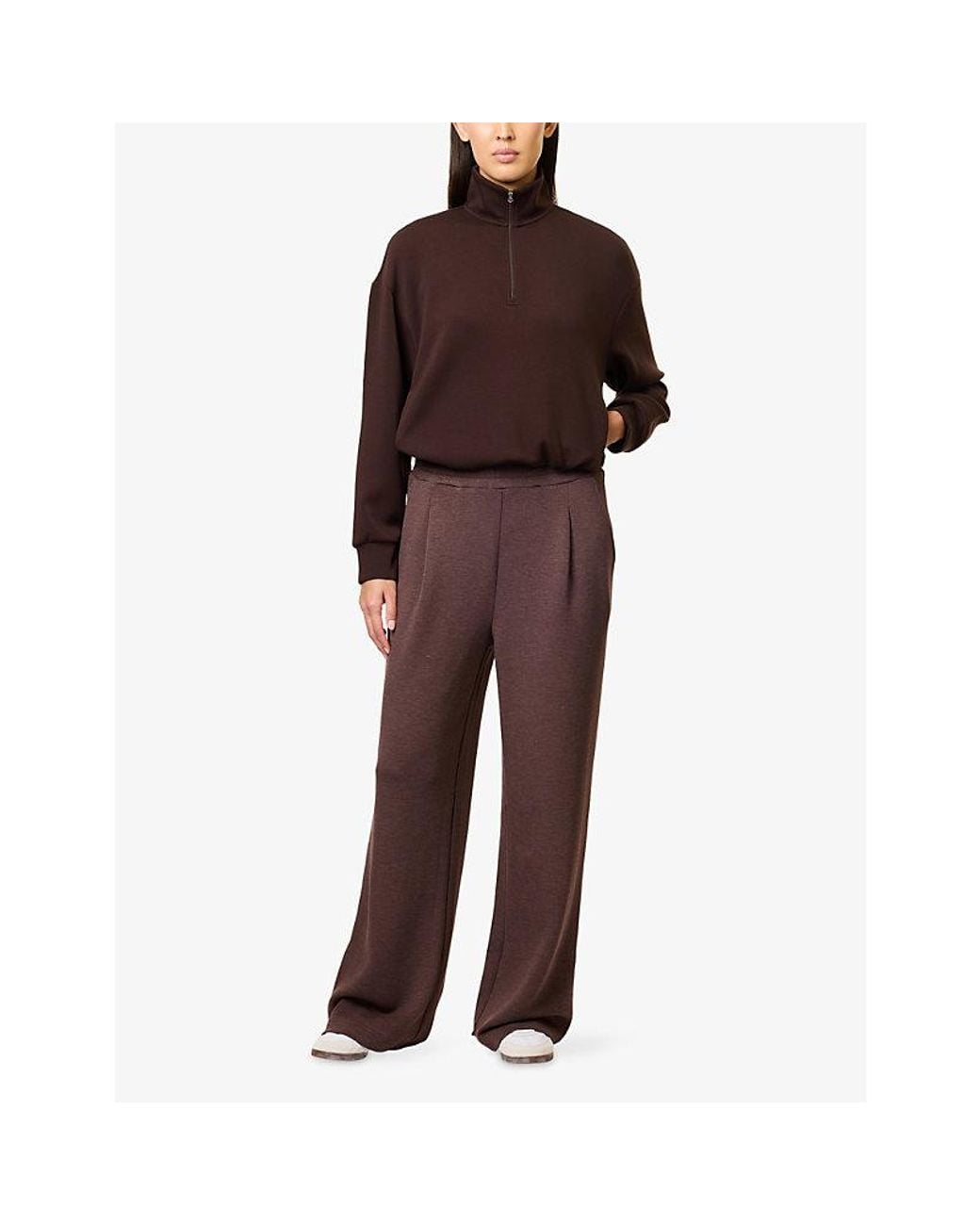 Varley Brown Sian Cropped Half-Zip Jersey Sweatshirt