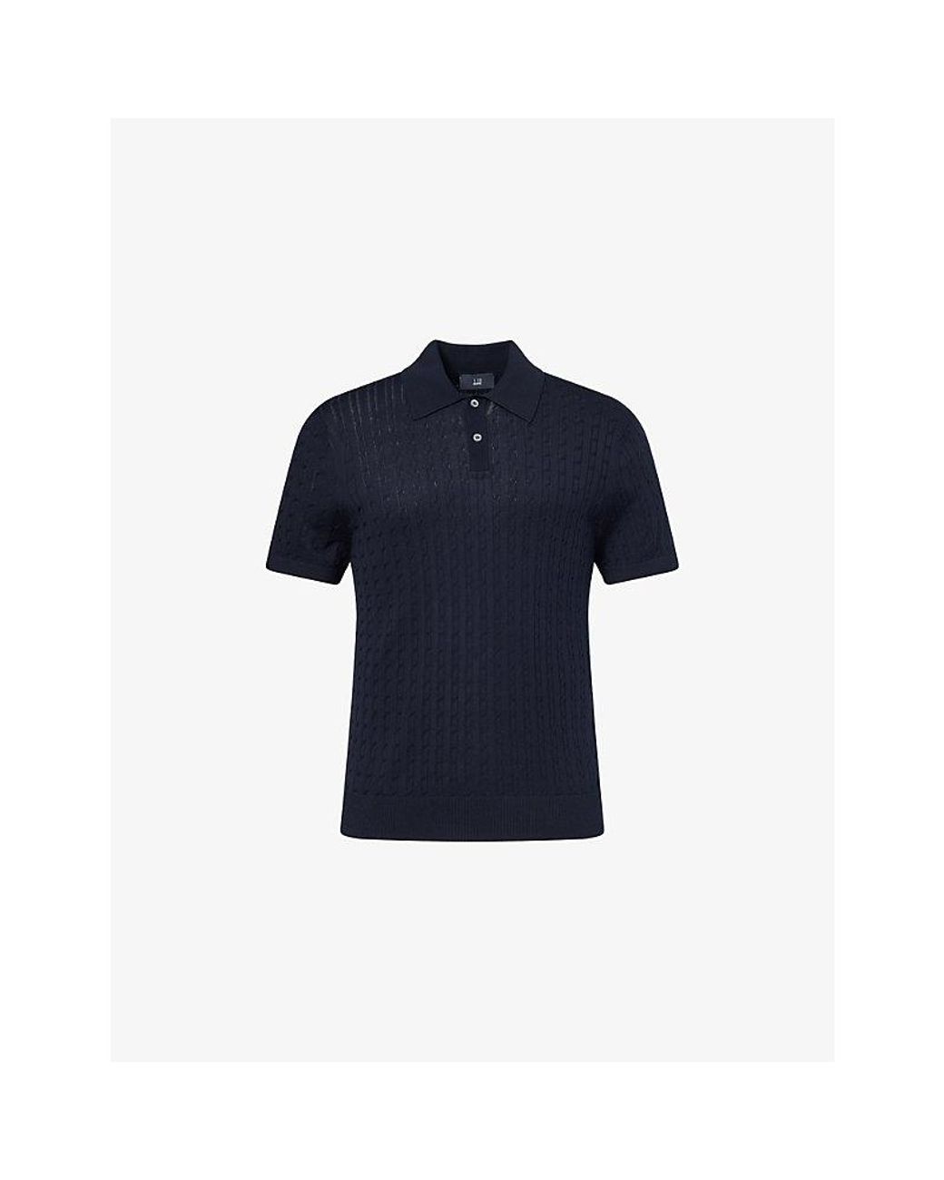 Dunhill Blue Cable-Knit Short-Sleeves Cotton And Silk Polo Shirt for men