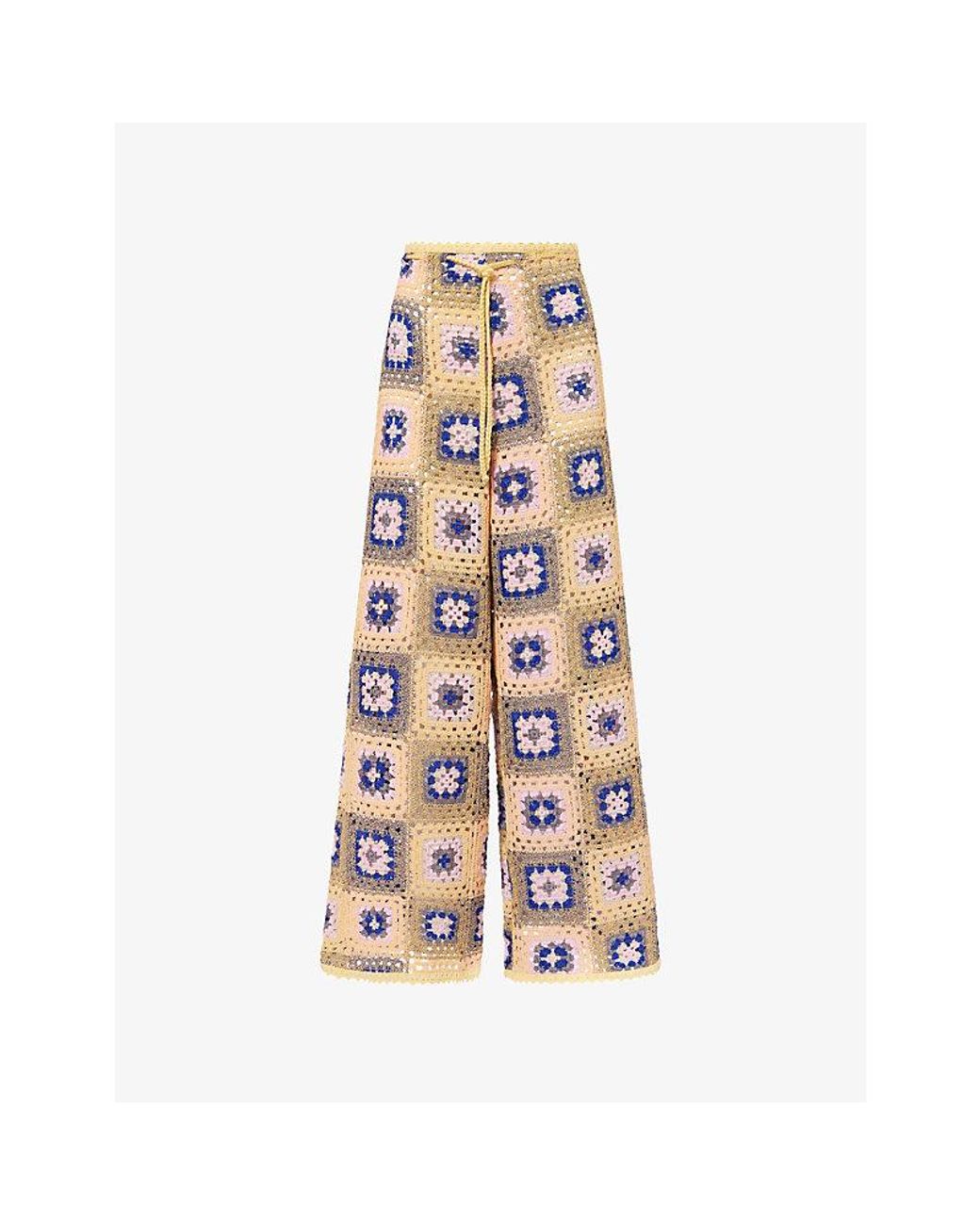 Agua Bendita Multicolor Roots Wide-Leg Cotton-Blend Trousers