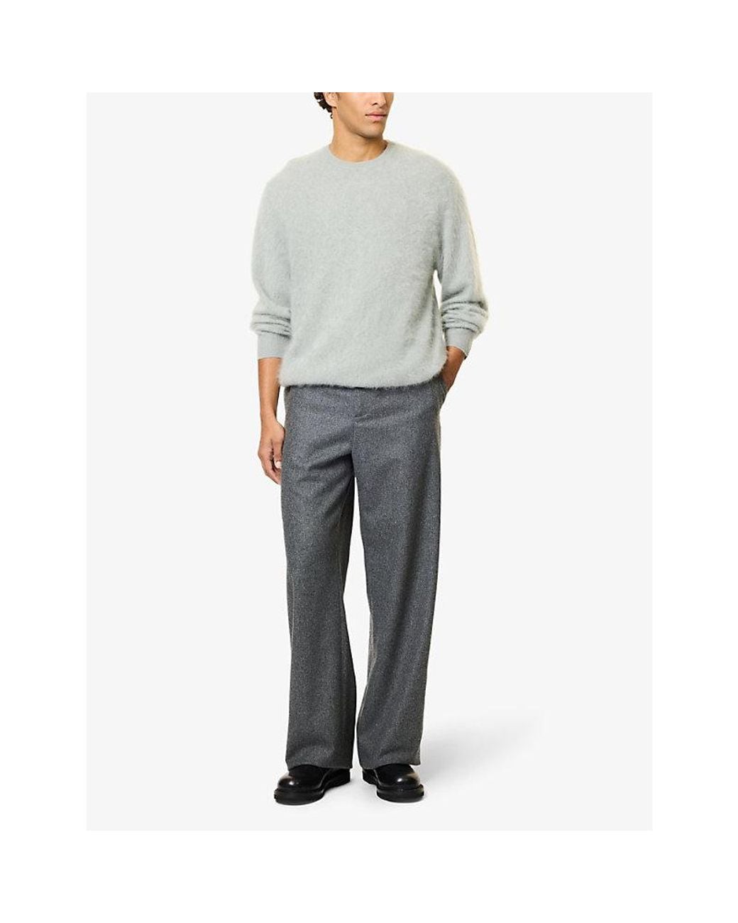 Soft Goat Gray Brushed Cashmere Crewneck Jumper for men