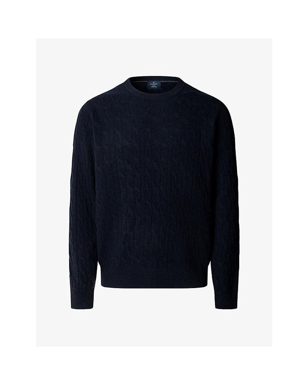 Hackett Blue Cable-Knit Crewneck Wool Jumper for men