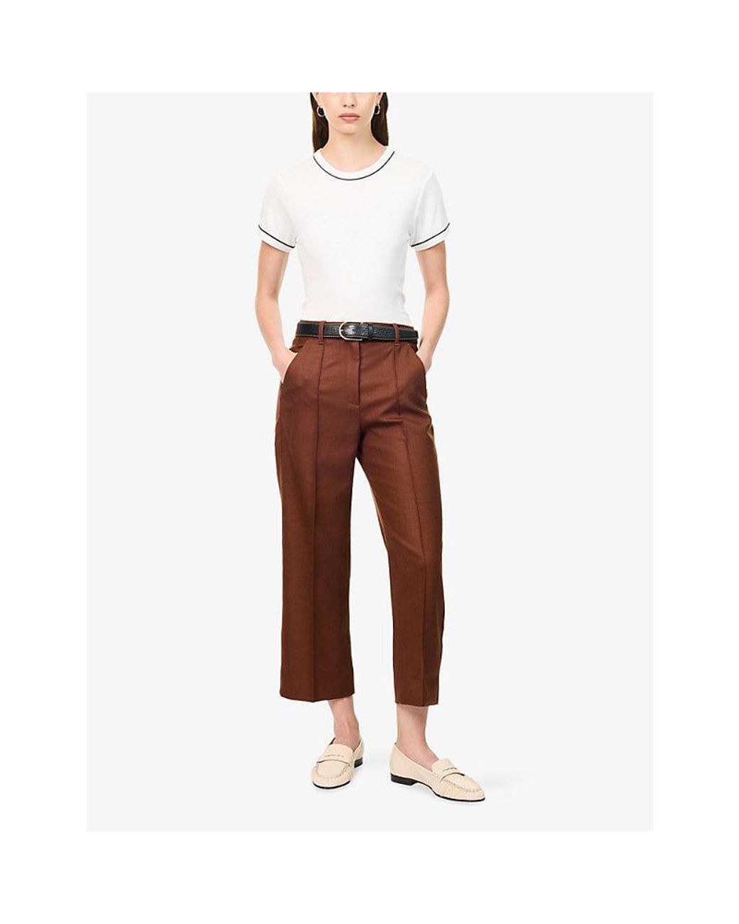 ME+EM White Piped Round-Neck Cotton And Modal T-Shirt