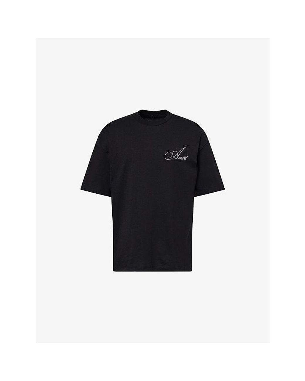 Amiri Black Crystal Script-Logo Cotton-Jersey T-Shirt for men