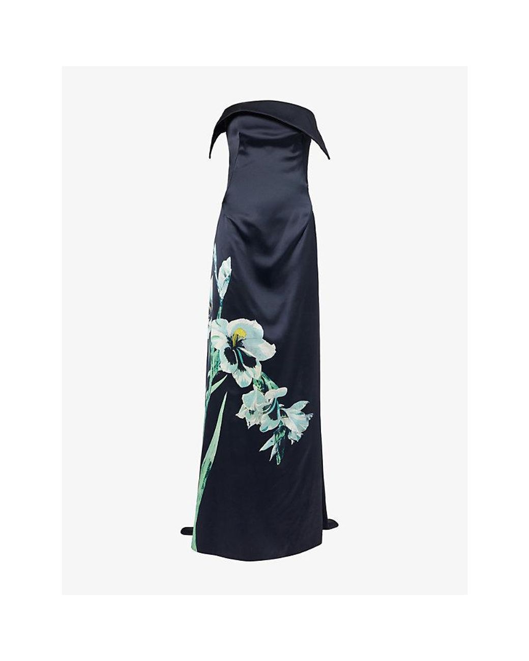 Erdem Blue Duchess Floral-Print Satin Maxi Dress