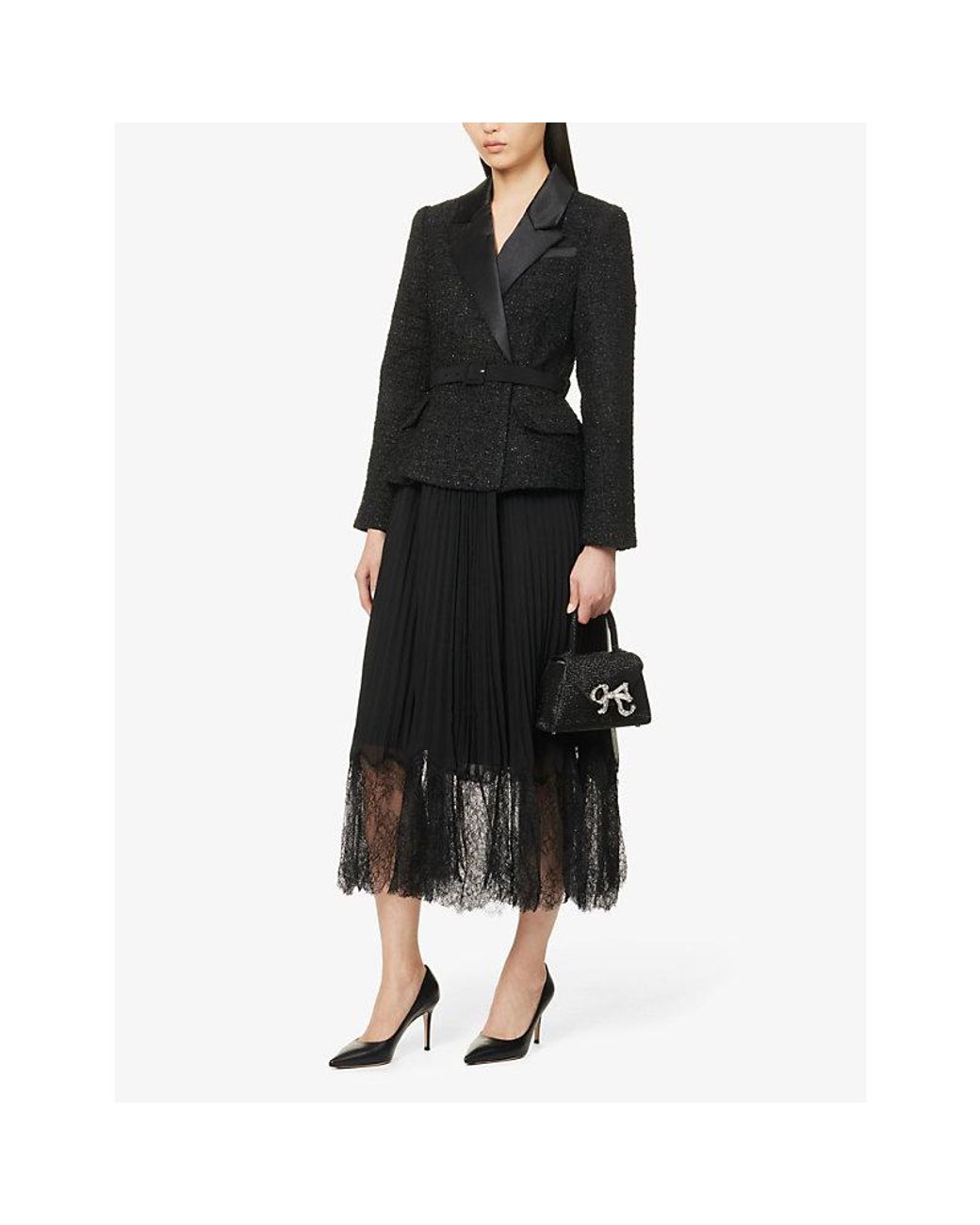 Self-Portrait V-Neck Metallic-Weave Woven Midi Dress in