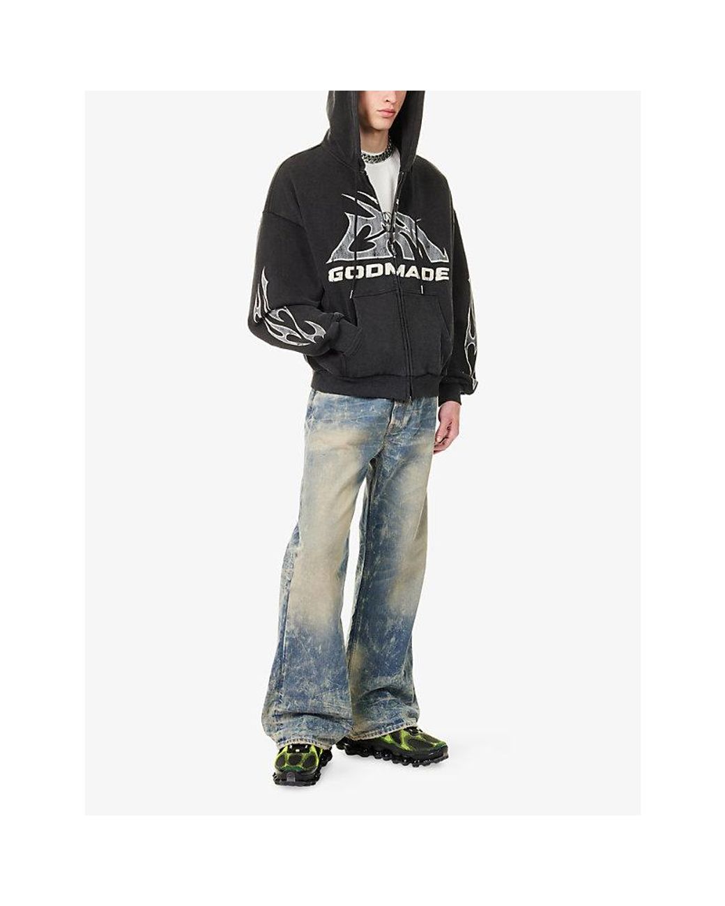GODMADE Black Logo-Print Zip-Up Cotton Hoody for men
