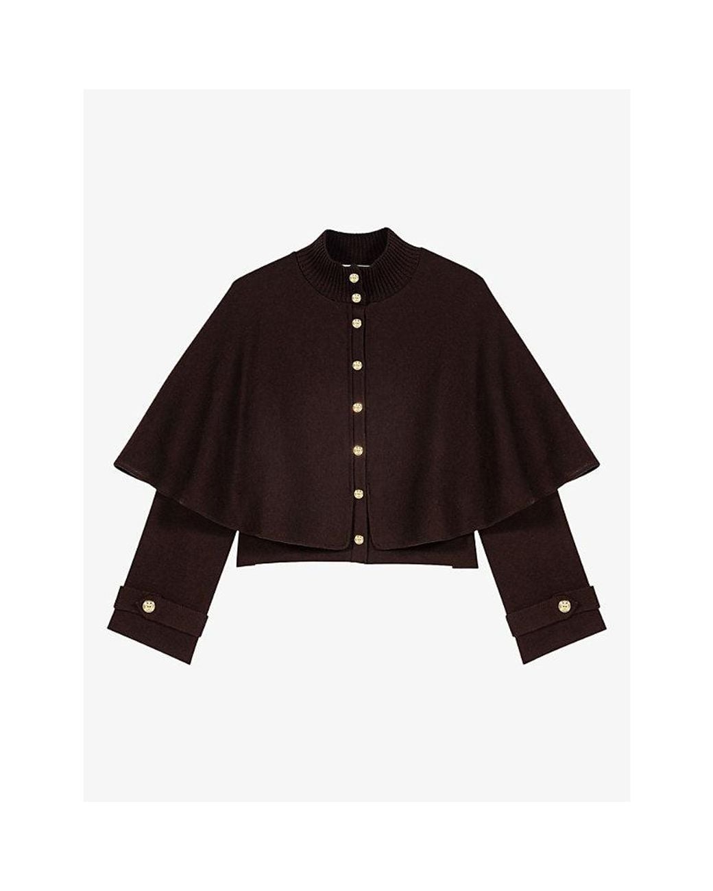 Maje Black Cape High-Neck Wool-Blend Cardigan
