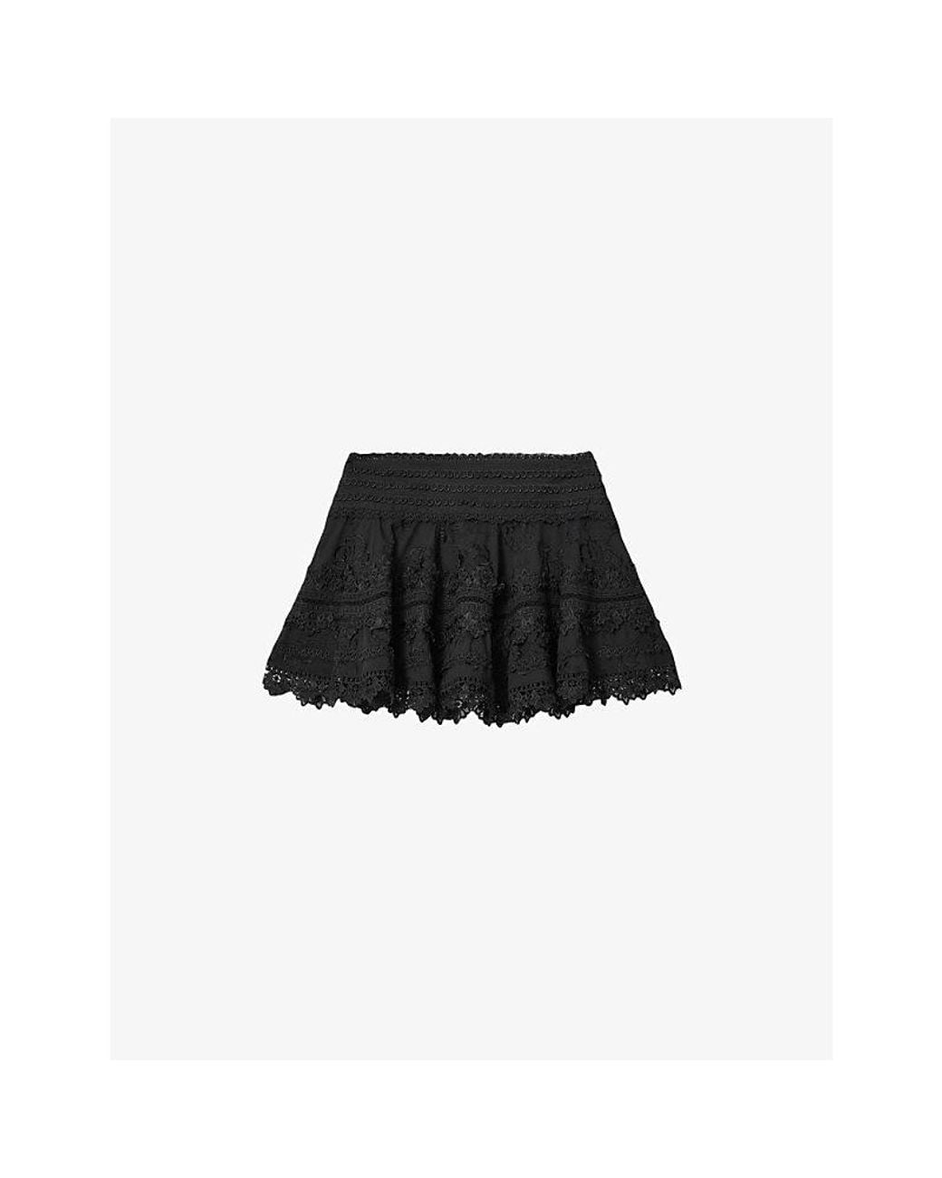 AllSaints Black Lilith Embroidered Cotton Mini Skirt