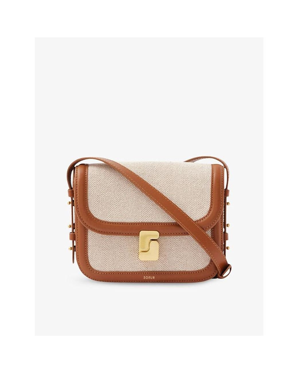 【SOEUR】_Ｂellissima_クロスボディバッグ(ミニ_ブラウン） Soeur Bellissima Mini Canvas And Leather Cross-Body Bag in