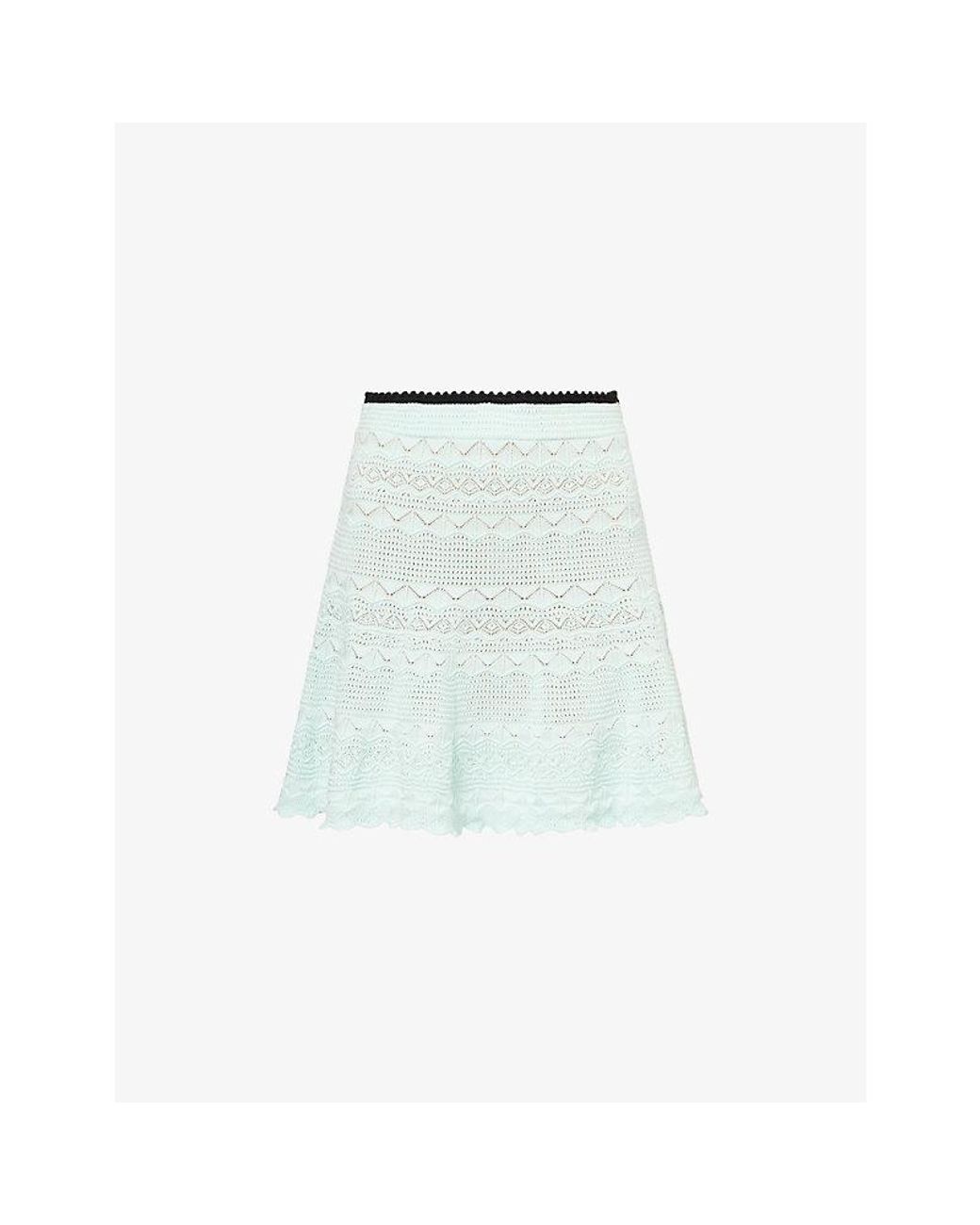 Self-Portrait Blue Flared Pointelle Cotton-Knit Mini Skirt