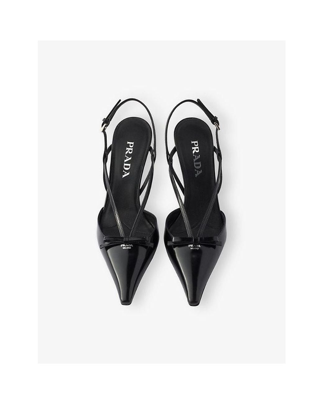 Prada Black Brushed Leather Slingback Heeled Courts