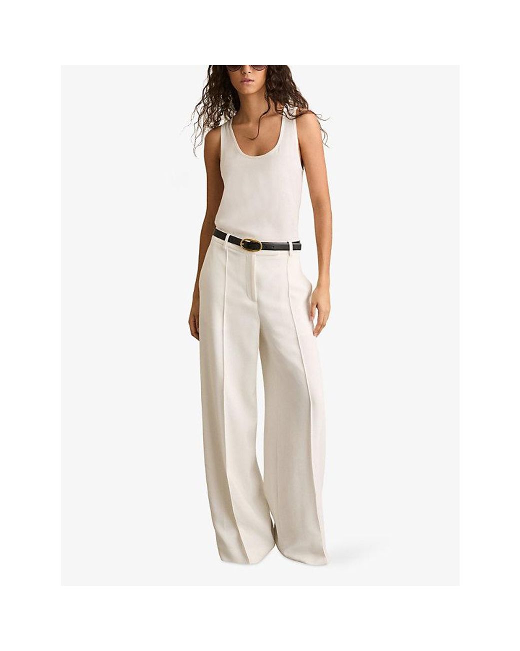 Reiss Sierra Wide-Leg High-Rise Crepe Trousers in White Lyst
