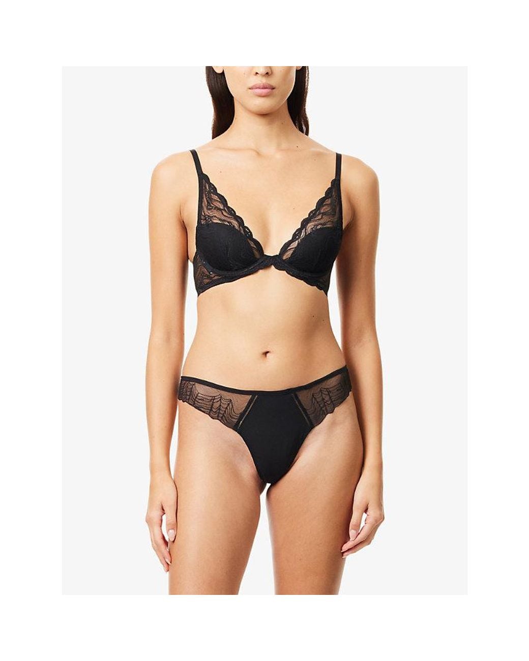 Calvin Klein Black Geo Lace Stretch-Woven Thong