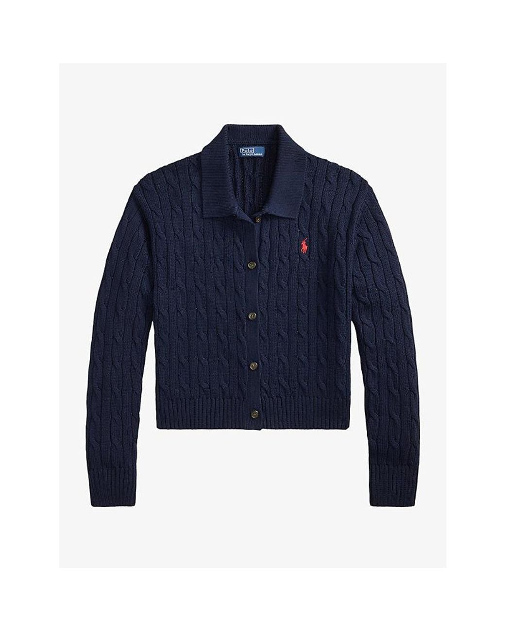 Polo Ralph Lauren Blue Logo-Embroidered Cable-Knit Cotton Cardigan