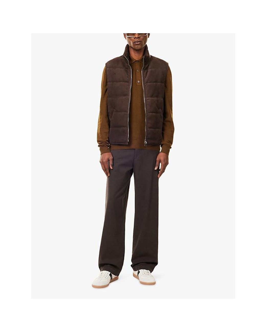 Tom Ford Brown Stand-Collar Lightfill Leather Gilet for men