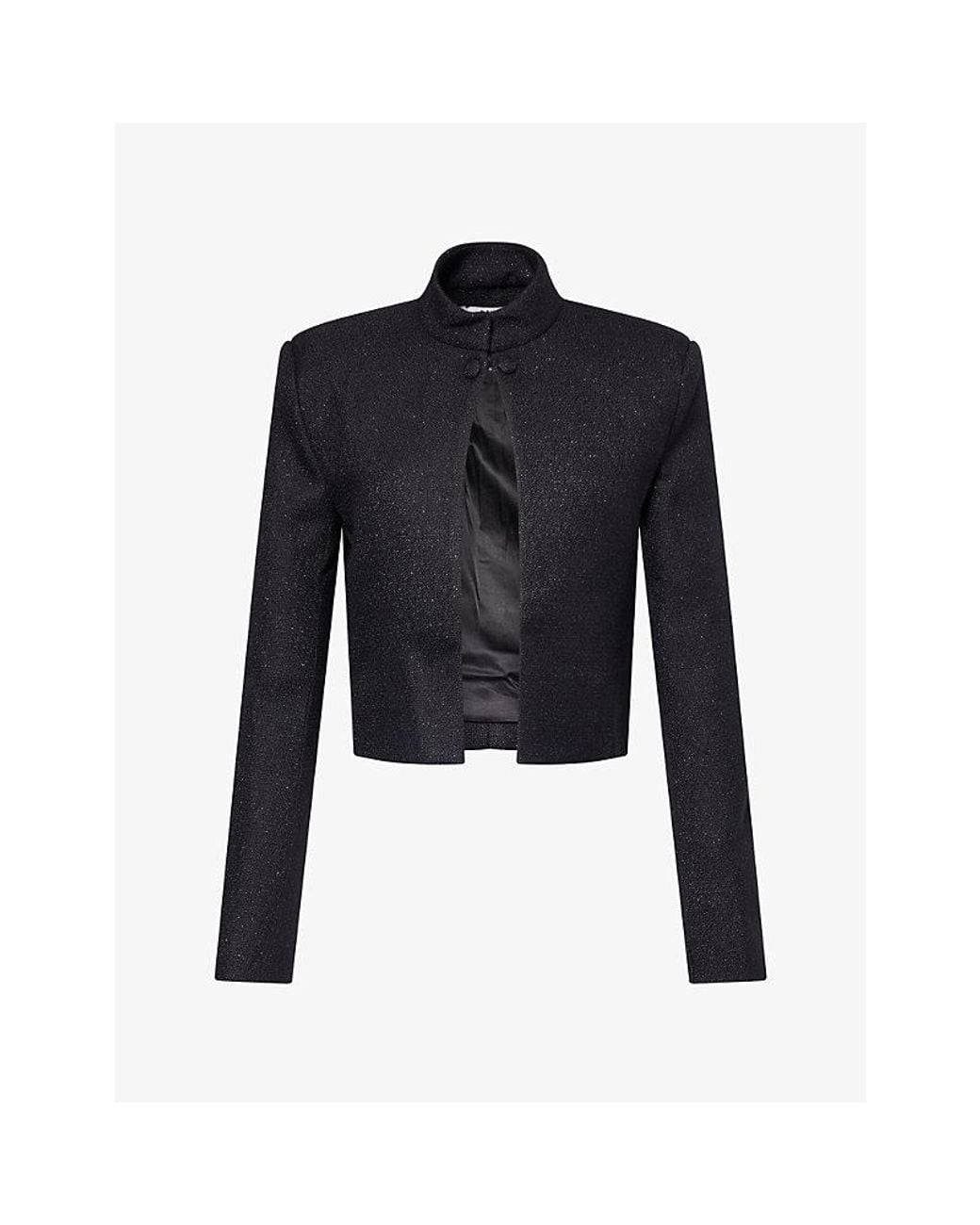 Odd Muse Blue Cropped Metallic-Tweed Jacket