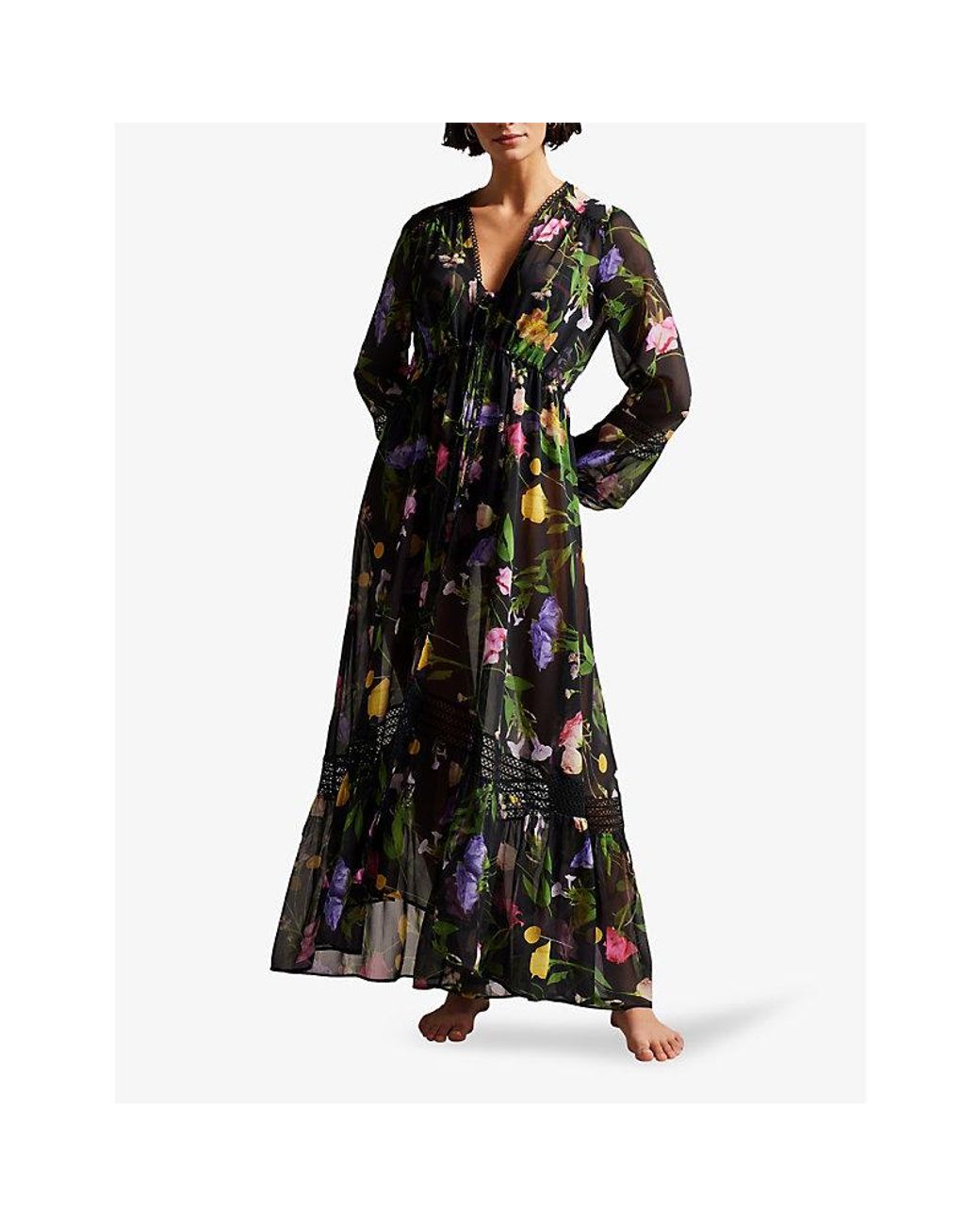 Ted Baker Zennie Floral- Print Woven Maxi Dress X in Black | Lyst