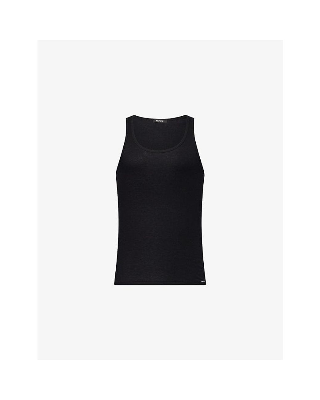 Tom Ford Black Ribbed Scoop-Neck Cotton-Blend Top for men