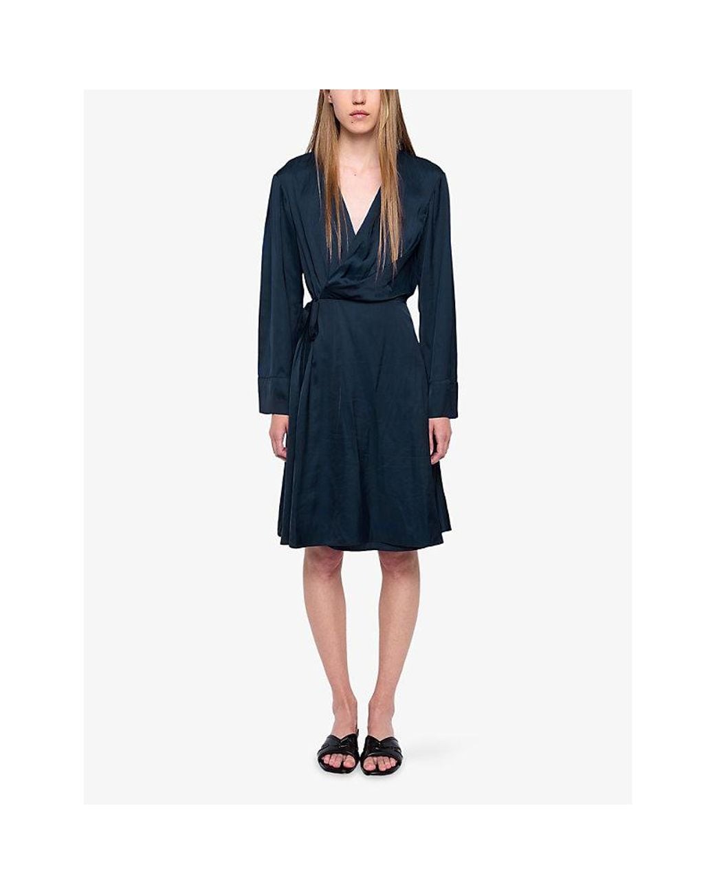 Zadig & Voltaire Blue Remoir Wrap-Front Long-Sleeve Satin Mini Dress