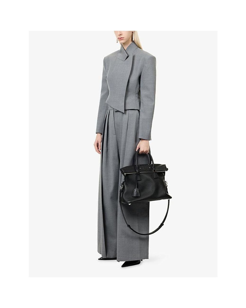 A.W.A.K.E. MODE Gray Cropped Double-Breasted Woven Jacket