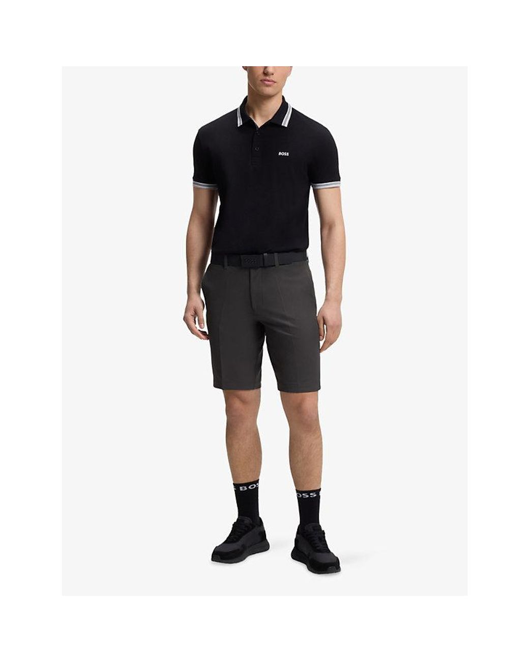 Boss Gray Straight-Leg Slim-Fit Brand-Print Stretch-Woven Shorts for men